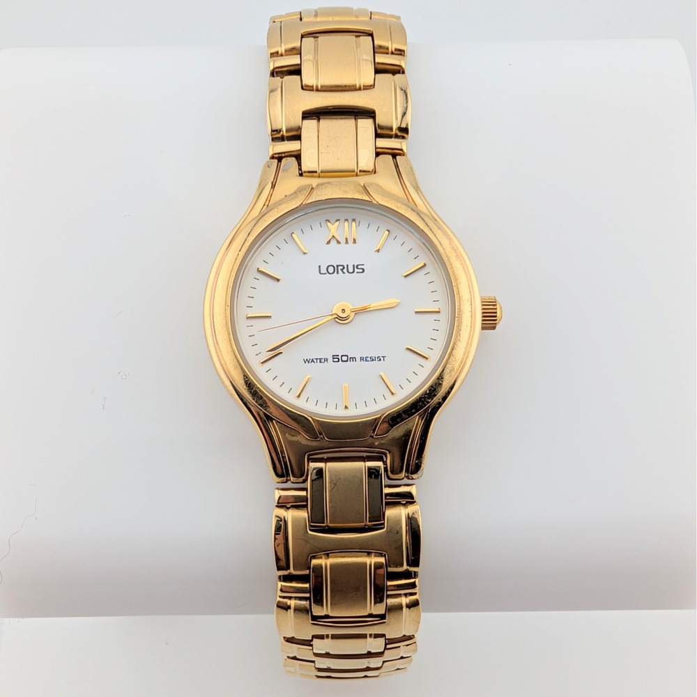 Lorus V501-X263 Women's Gold Tone White Dial Roman Numeral Quartz Watch 24mm 7"